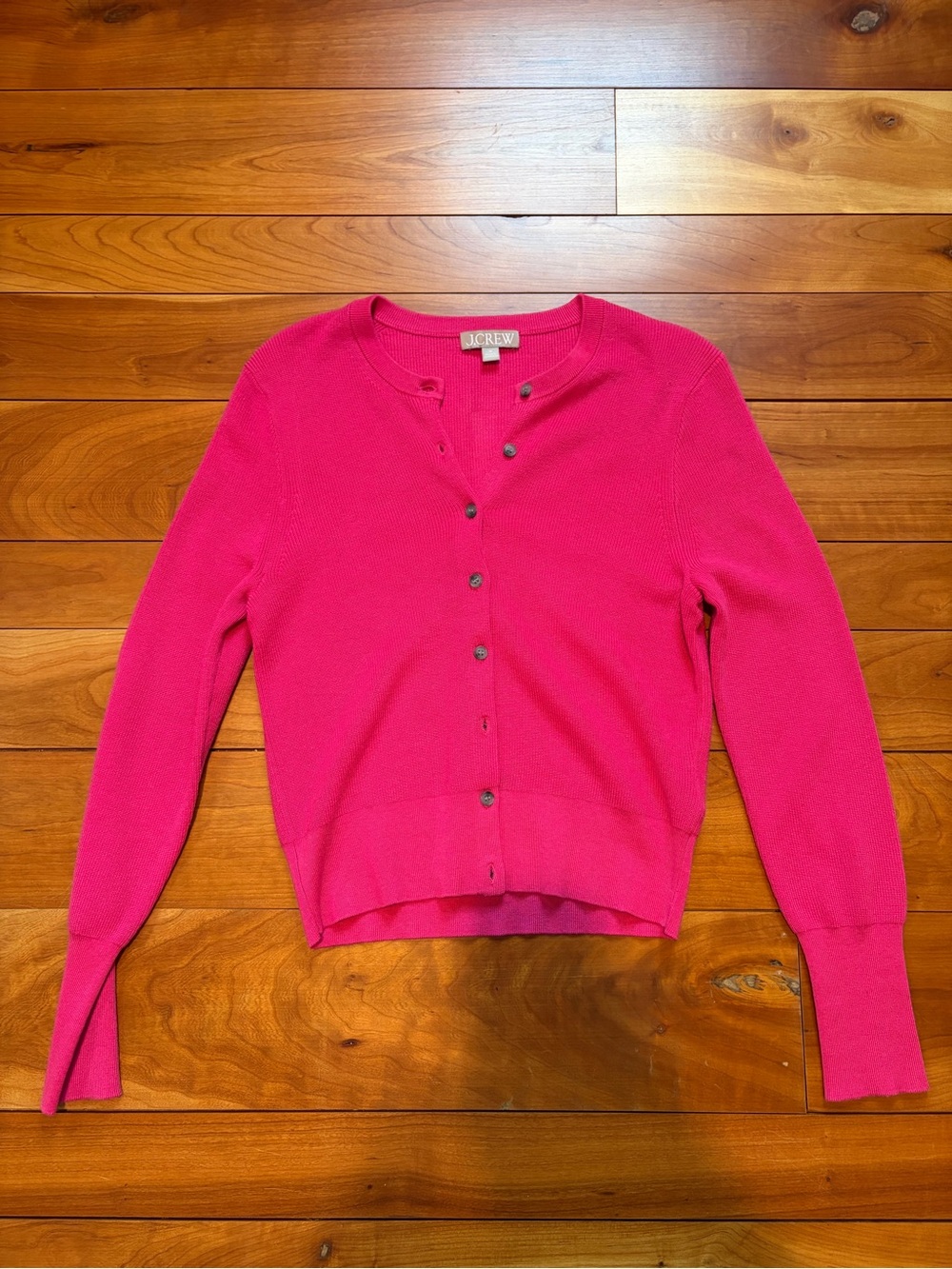 J. Crew Bright Pink Crewneck Button Cardigan